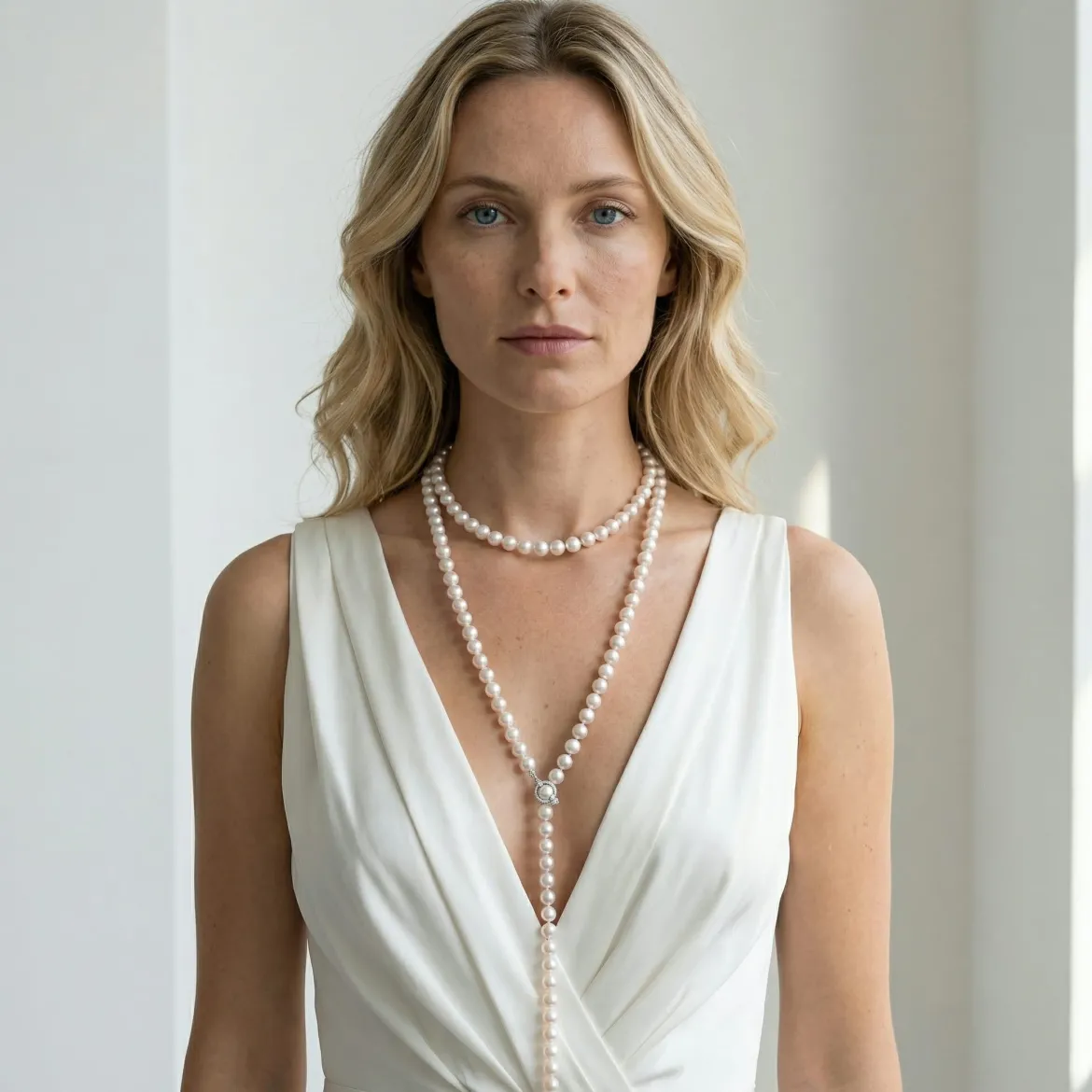White Japanese Akoya Pearl Adjustable Lariat 51-Inch Rope Length Necklace - AAA Quality