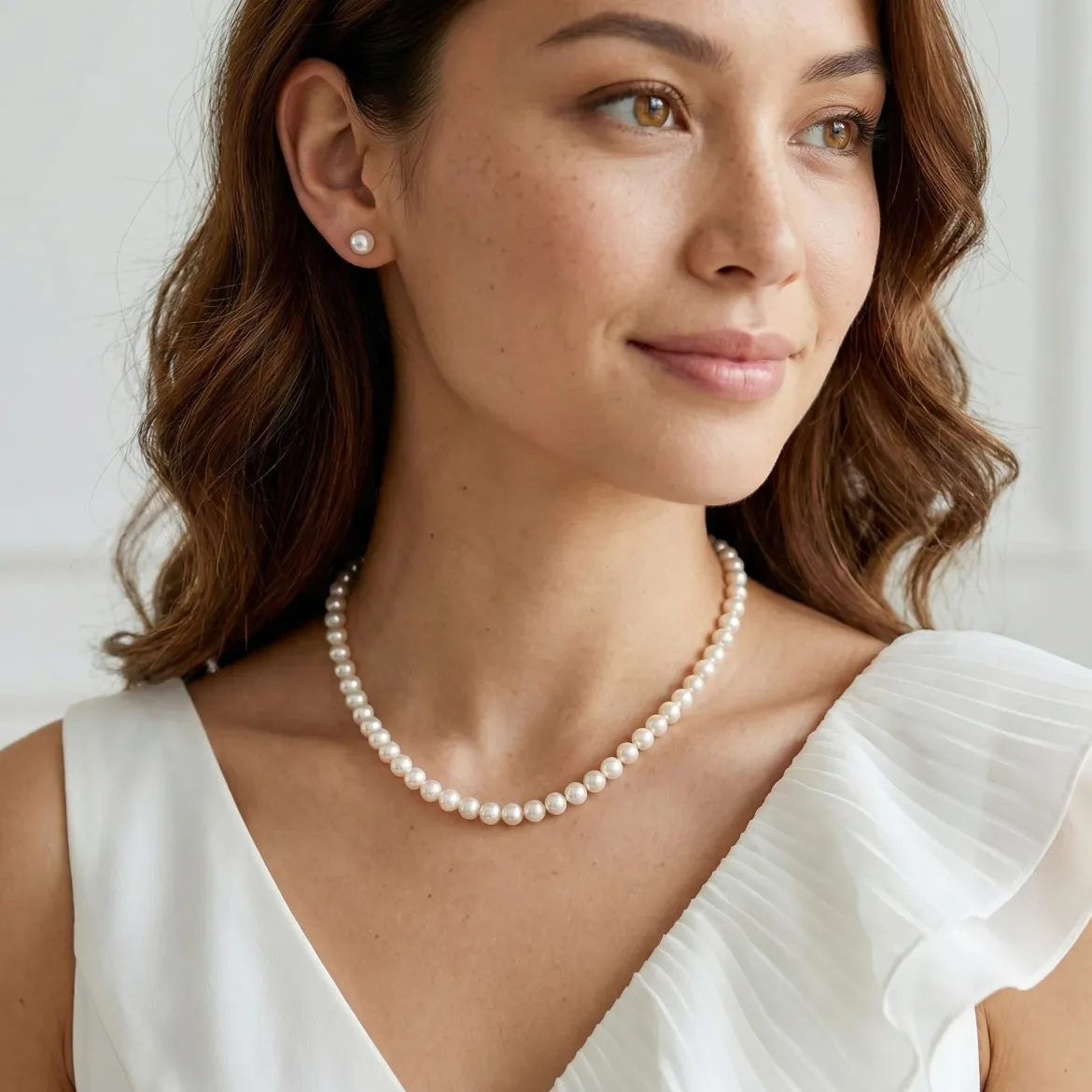 White Japanese Akoya Pearl Necklace & Earring 2-Piece Set, 6.0-6.5mm