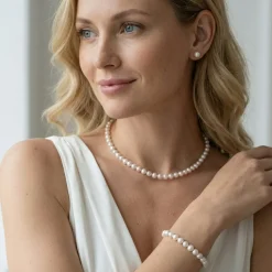 White Japanese Akoya Pearl 3-Piece Jewelry Set - AA+ Quality