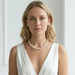 White Japanese Akoya Pearl Necklace & Earring 2-Piece Set, 7.0-7.5mm