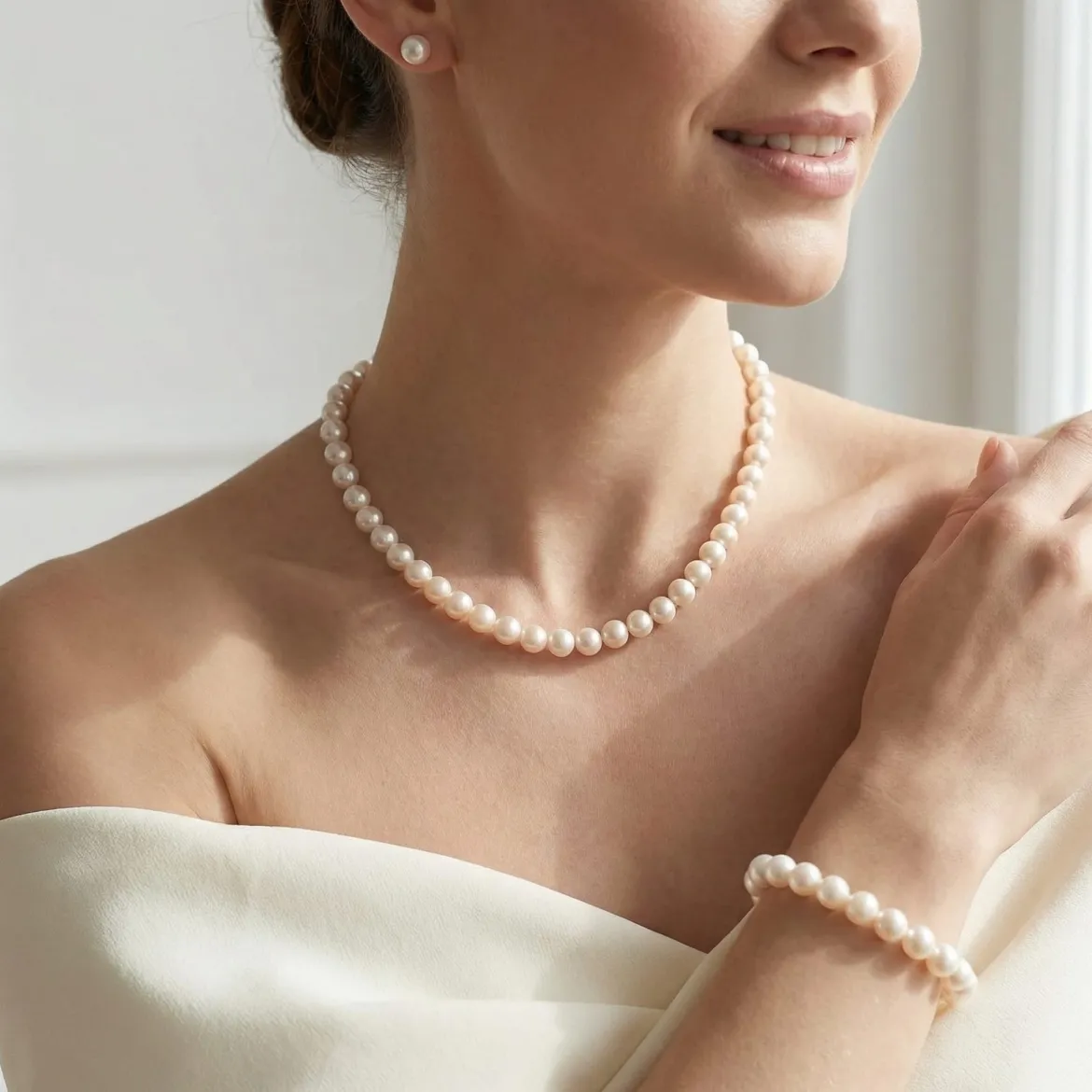White Japanese Akoya Pearl 3-Piece Jewelry Set, 8.5-9.0mm