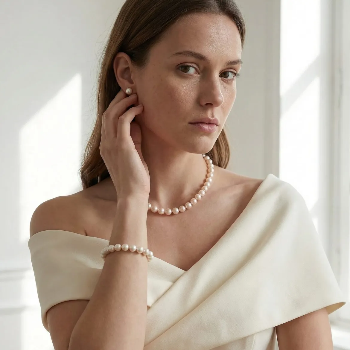White Japanese Akoya Pearl 3-Piece Jewelry Set, 8.5-9.0mm