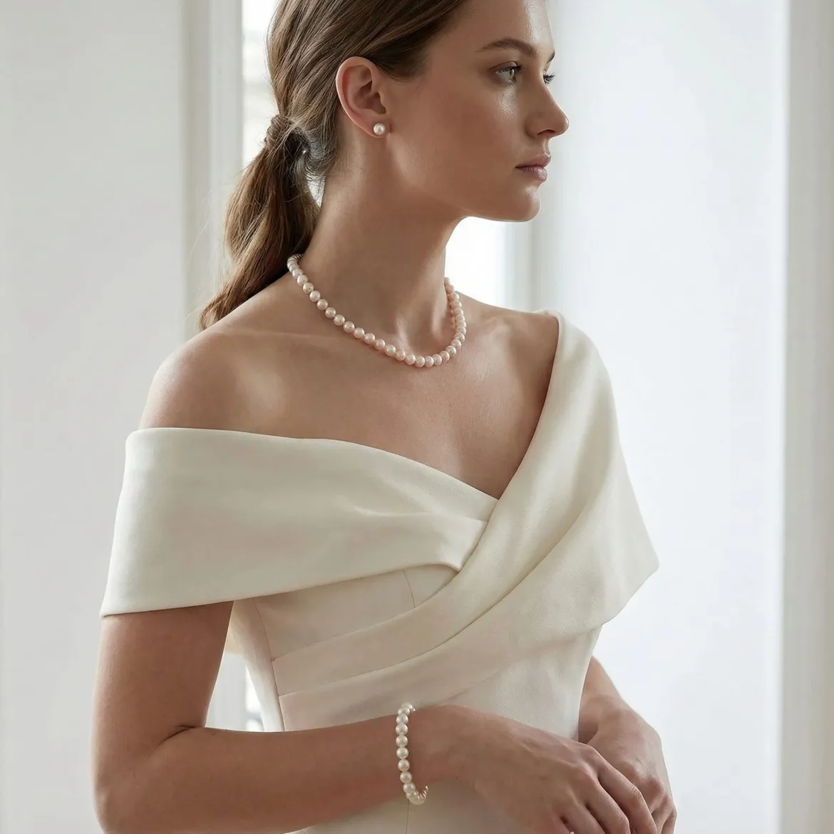 White Japanese Akoya Pearl 3-Piece Jewelry Set, 8.5-9.0mm