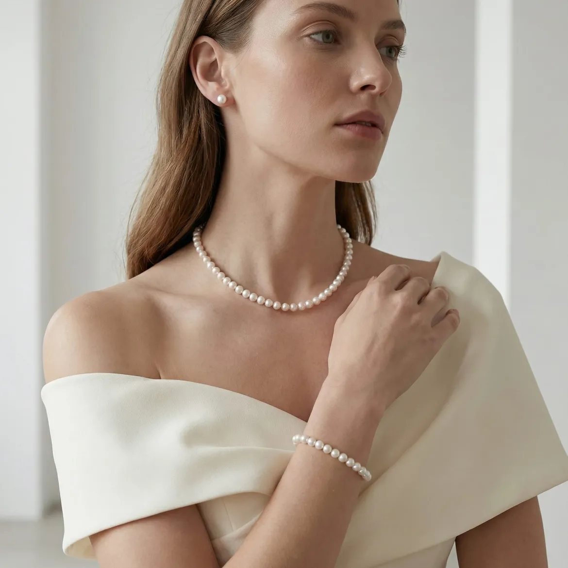 White Japanese Akoya Pearl 3-Piece Jewelry Set, 6.0-6.5mm