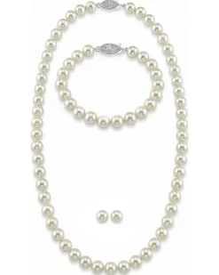 White Japanese Akoya Pearl 3-Piece Jewelry Set, 6.0-6.5mm