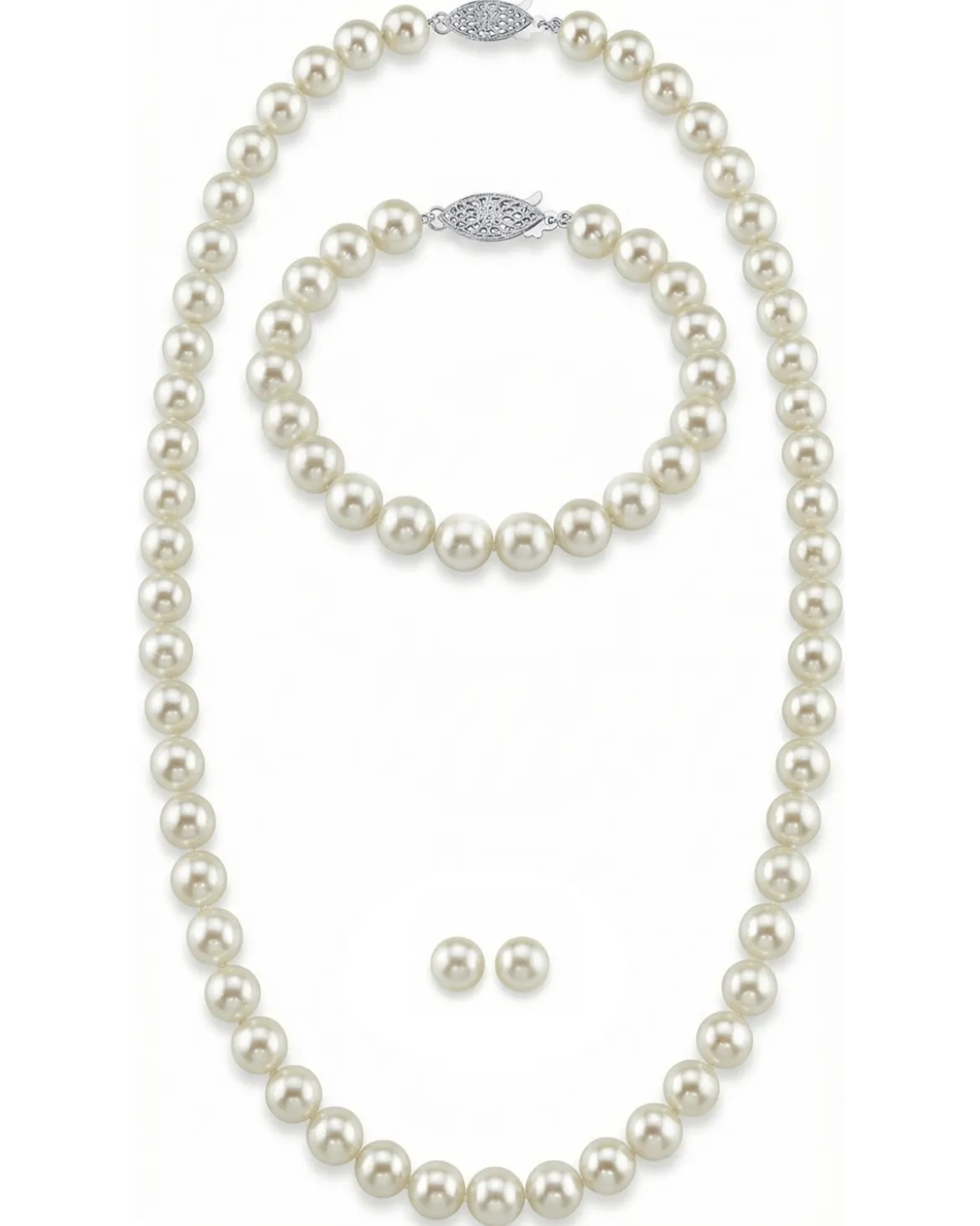 White Japanese Akoya Pearl 3-Piece Jewelry Set, 6.0-6.5mm
