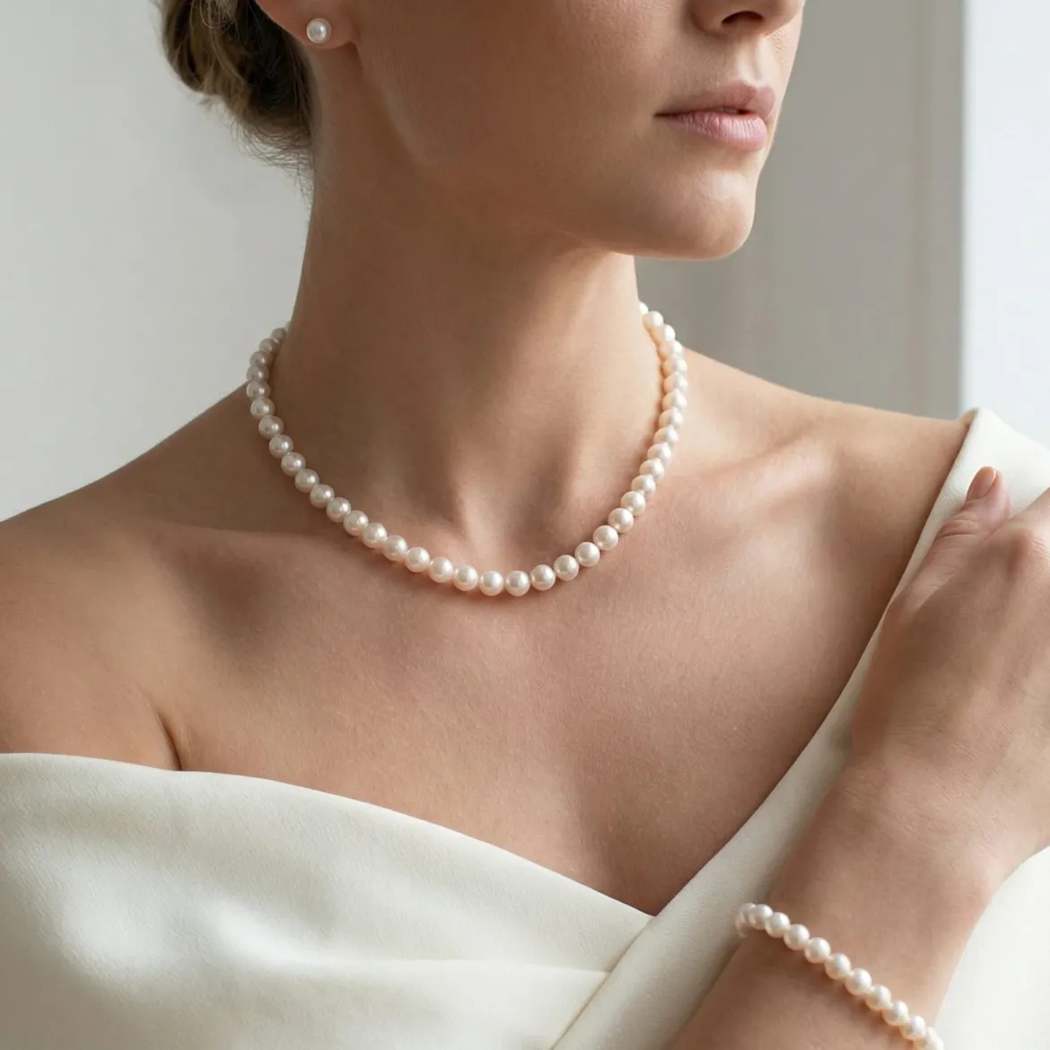 White Japanese Akoya Pearl 3-Piece Jewelry Set, 6.0-6.5mm