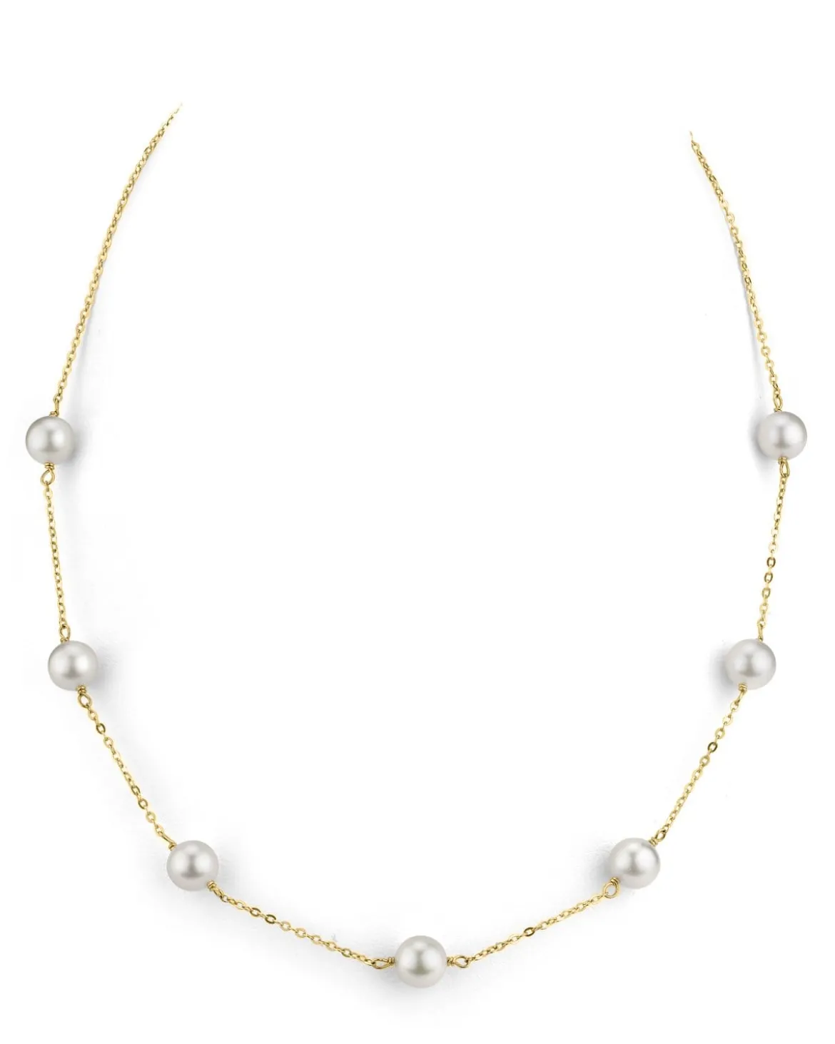 White Japanese Akoya Pearl Tin Cup Necklace - AAA Quality