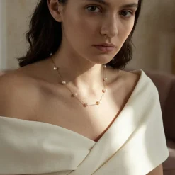 White Japanese Akoya Pearl Tin Cup Necklace - AAA Quality