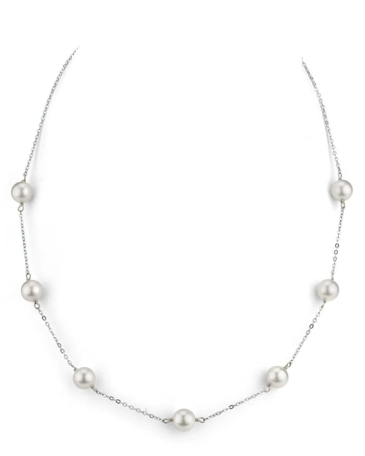 White Japanese Akoya Pearl Tin Cup Necklace - AAA Quality