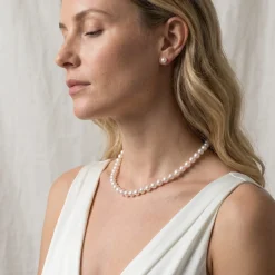 White Japanese Akoya Pearl Necklace & Earring 2-Piece Set, 8.5-9.0mm