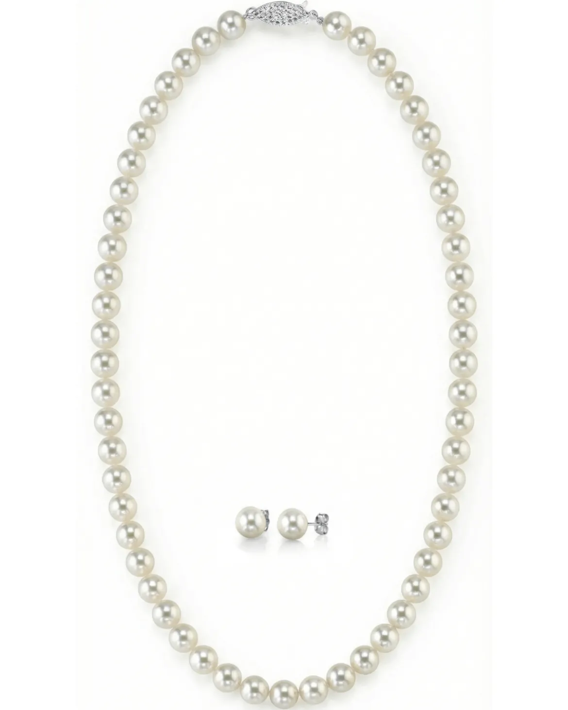 White Japanese Akoya Pearl Necklace & Earring 2-Piece Set, 8.5-9.0mm