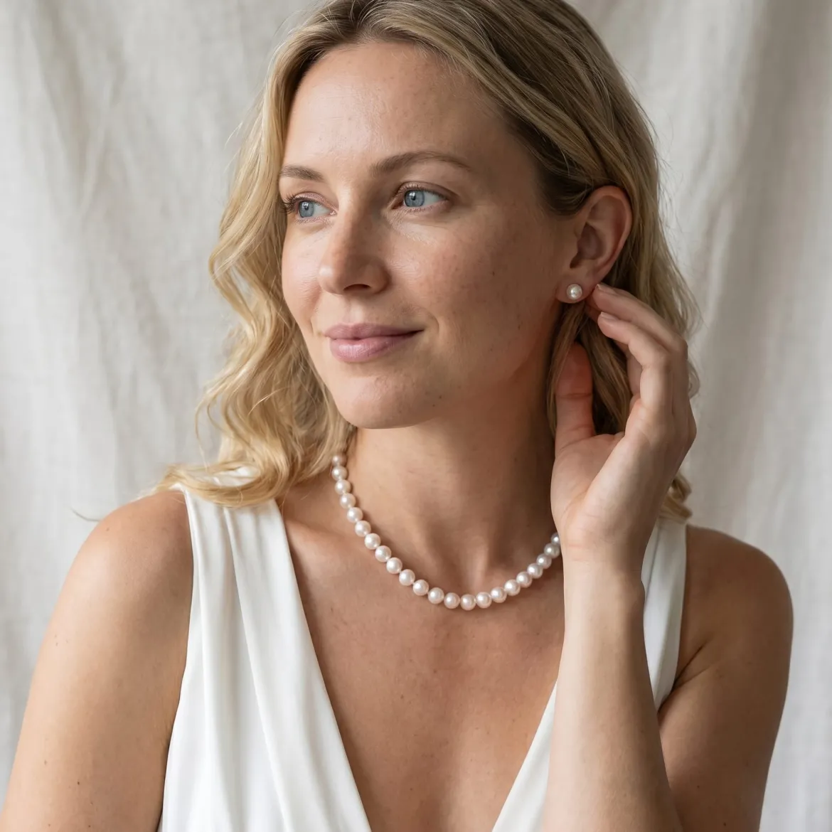 White Japanese Akoya Pearl Necklace & Earring 2-Piece Set, 8.5-9.0mm