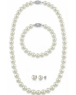 White Japanese Akoya Pearl Set, 5.5-6.0mm