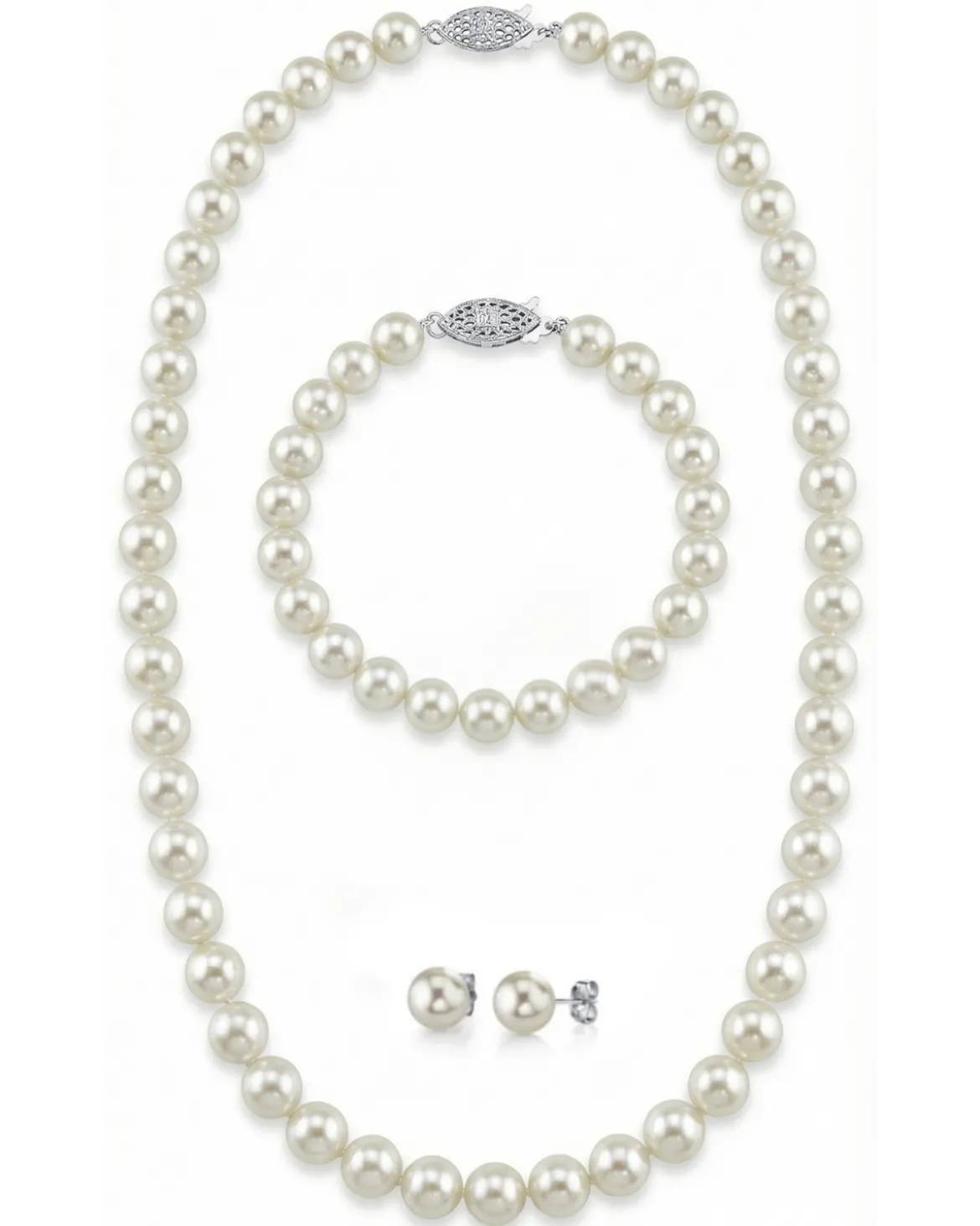 White Japanese Akoya Pearl Set, 5.5-6.0mm
