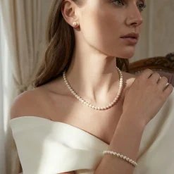 White Japanese Akoya Pearl Set, 5.5-6.0mm