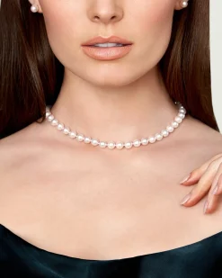 White Japanese Akoya Pearl Necklace, 7.5-8.0mm - AAA Quality