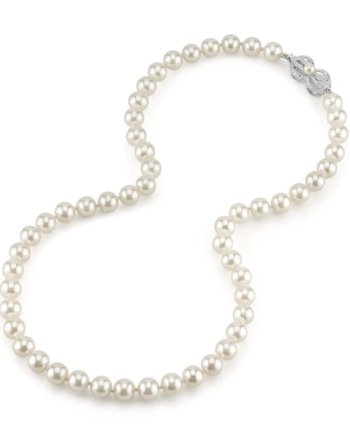 White Japanese Akoya Pearl Necklace, 7.5-8.0mm - AAA Quality