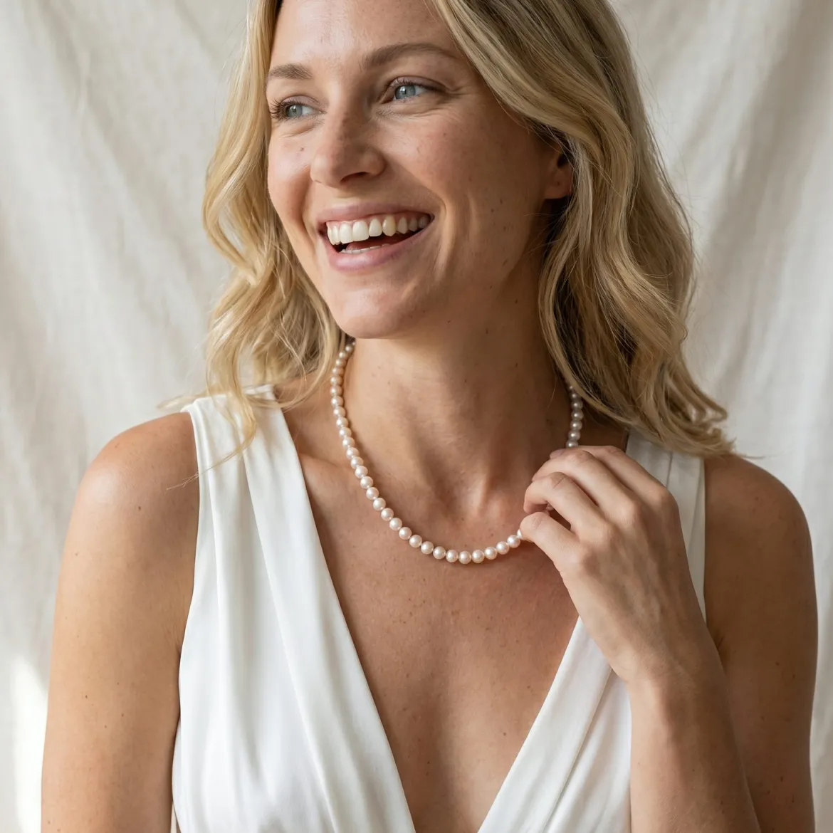 White Japanese Akoya Pearl Necklace, 7.0-7.5mm - AAA Quality