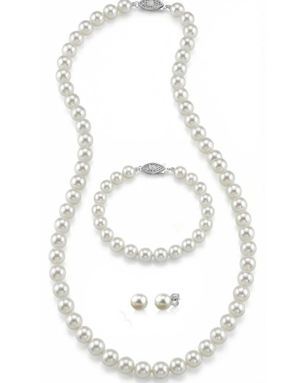 White Japanese Akoya Pearl 3-Piece Jewelry Set - AAA Quality