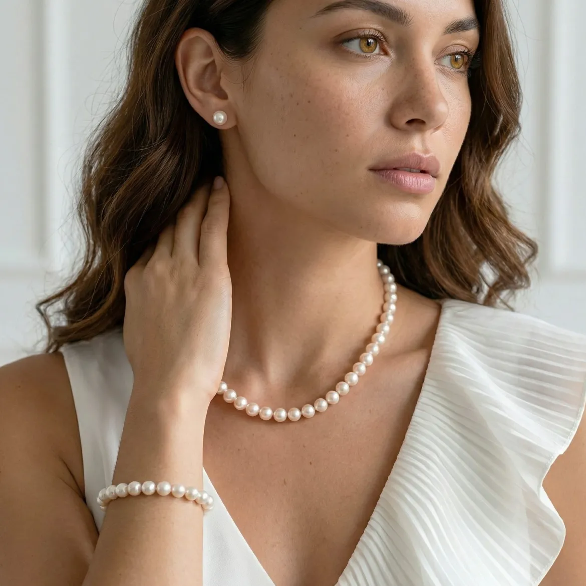 White Japanese Akoya 3-Piece Pearl Jewelry Set, 8.0-8.5mm