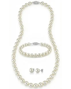 White Japanese Akoya 3-Piece Pearl Jewelry Set, 7.5-8.0mm