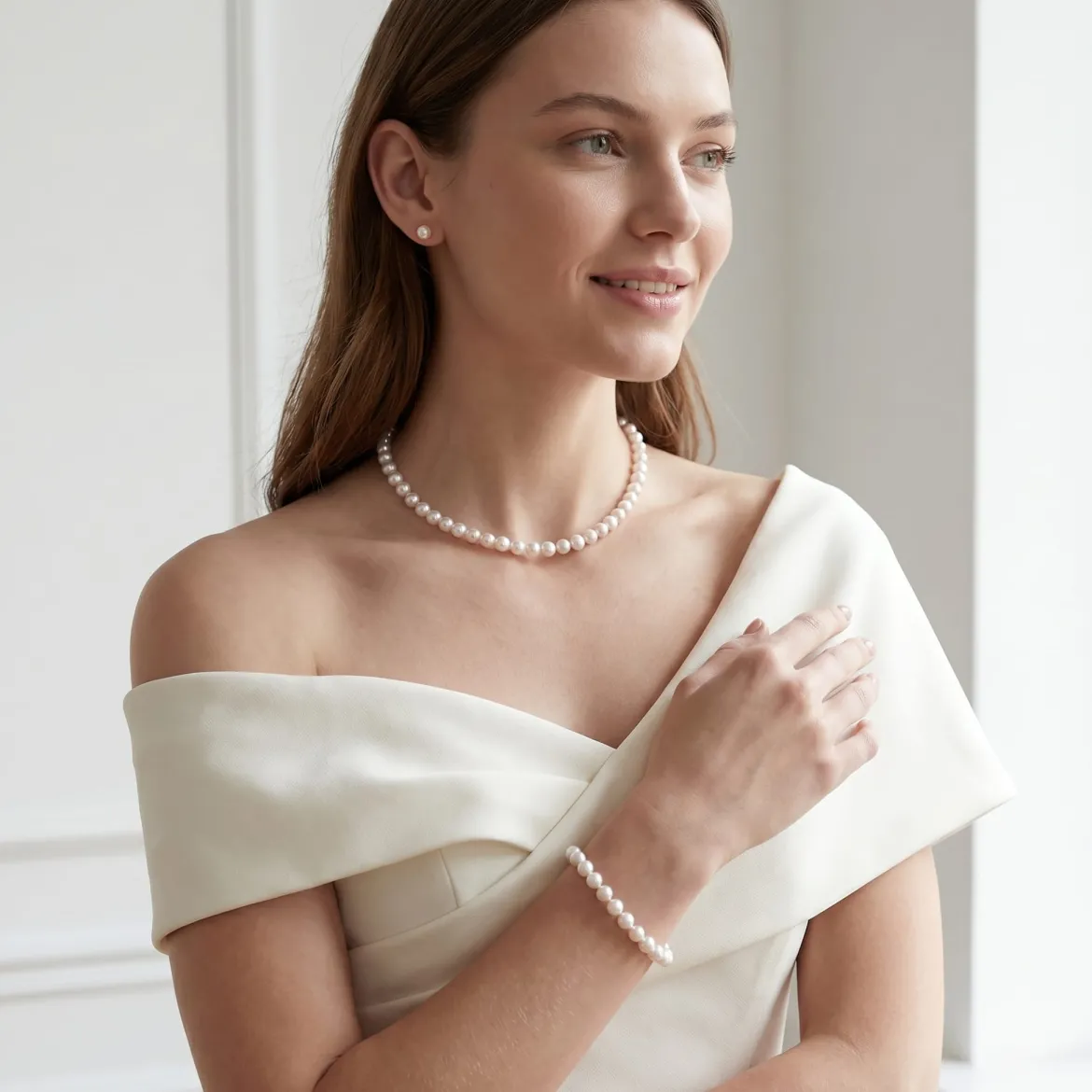 White Japanese Akoya 3-Piece Pearl Jewelry Set, 7.5-8.0mm