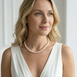 White Japanese Hanadama Akoya Pearl Necklace, 6.5-7.0mm