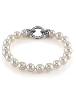 White Japanese Hanadama Akoya Pearl Bracelet, 7.0-7.5mm
