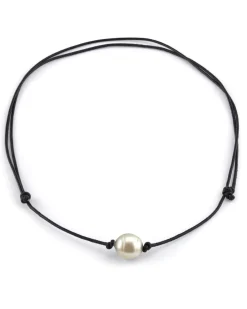White South Sea Baroque Pearl Leather Adjustable Necklace - Various Sizes