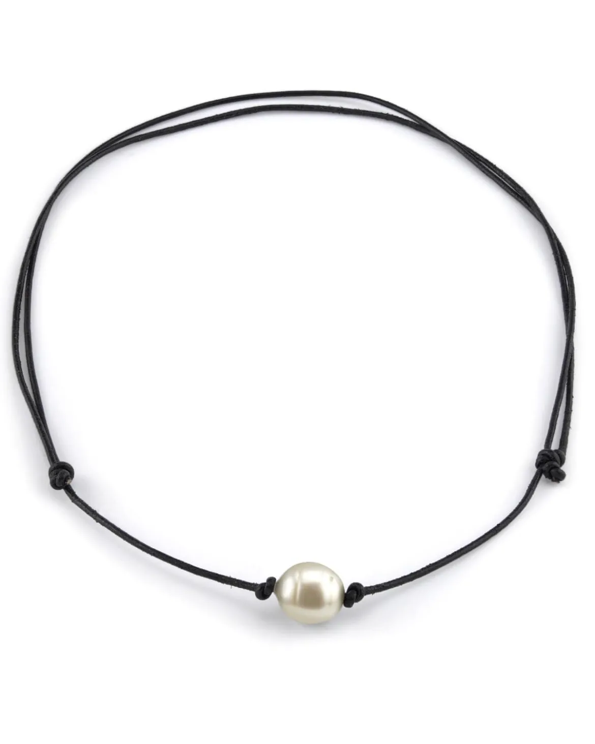 White South Sea Baroque Pearl Leather Adjustable Necklace - Various Sizes