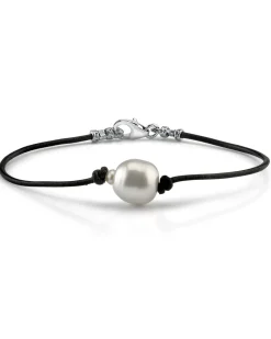 White South Sea Baroque Pearl Leather Bracelet