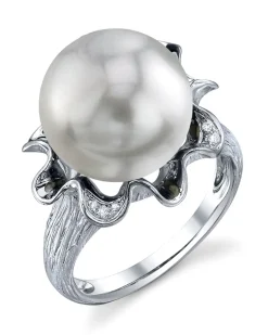 White South Sea Pearl & Diamond Flare Cocktail Ring