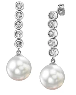 White South Sea Pearl & Diamond Circe Dangle Earrings