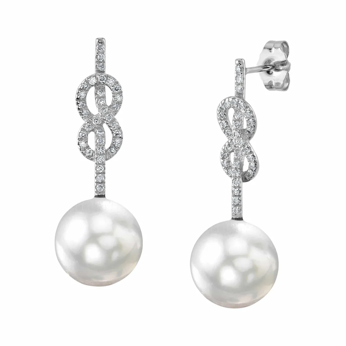 White South Sea Pearl & Diamond Levana Infinity Earrings