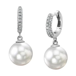 White South Sea Pearl & Diamond Huggie Eileen Earrings
