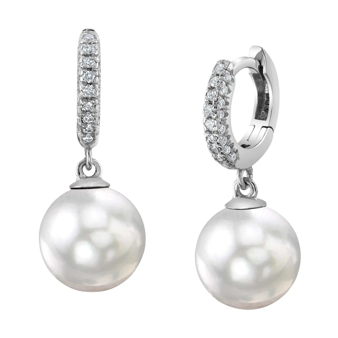 White South Sea Pearl & Diamond Huggie Eileen Earrings