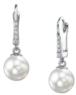 White South Sea Pearl & Diamond Equinox Dangle Earrings