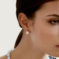 White South Sea Round Pearl Stud Earrings, 9.0-10.0mm