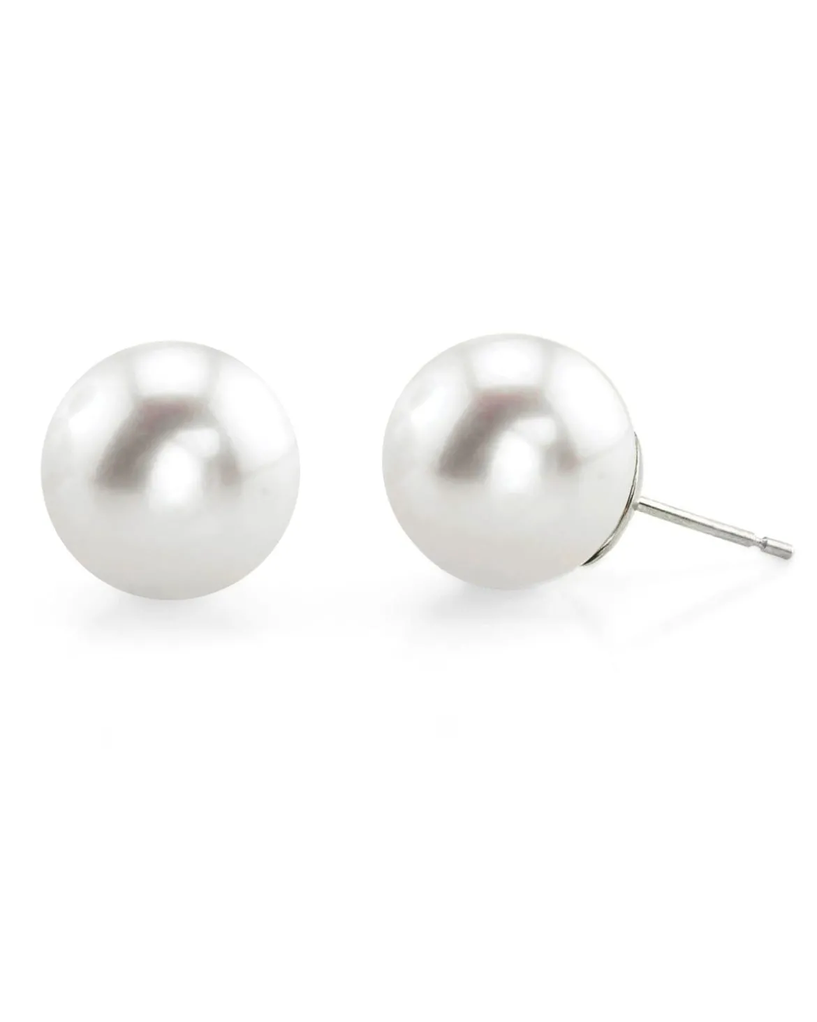White South Sea Round Pearl Stud Earrings, 9.0-10.0mm