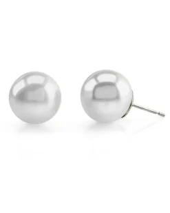 White South Sea Round Pearl Stud Earrings, 12.0-13.0mm