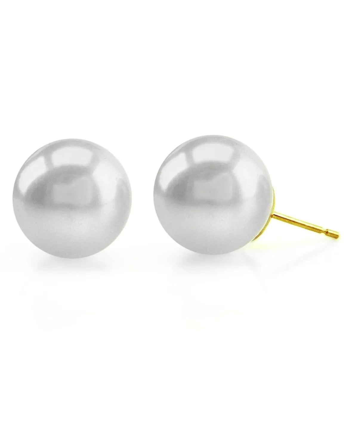 White South Sea Round Pearl Stud Earrings, 13.0-14.0mm
