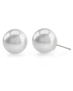 White South Sea Round Pearl Stud Earrings, 13.0-14.0mm