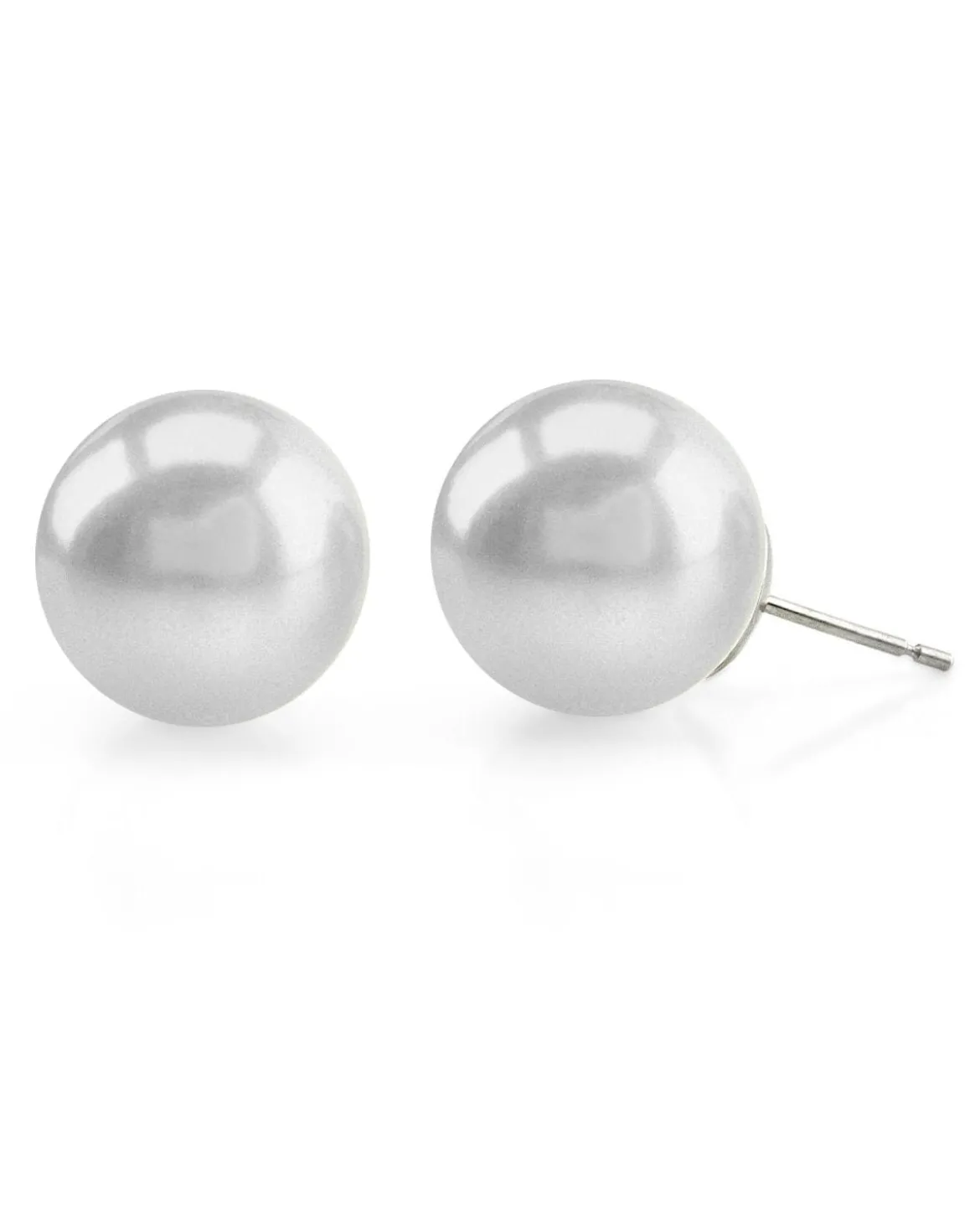 White South Sea Round Pearl Stud Earrings, 14.0-15.0mm